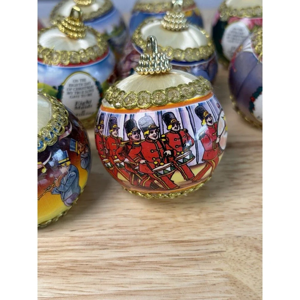 Twelve Days Of Christmas Ball Ornaments Set Of 12 Satin Vintage Rauch Industries